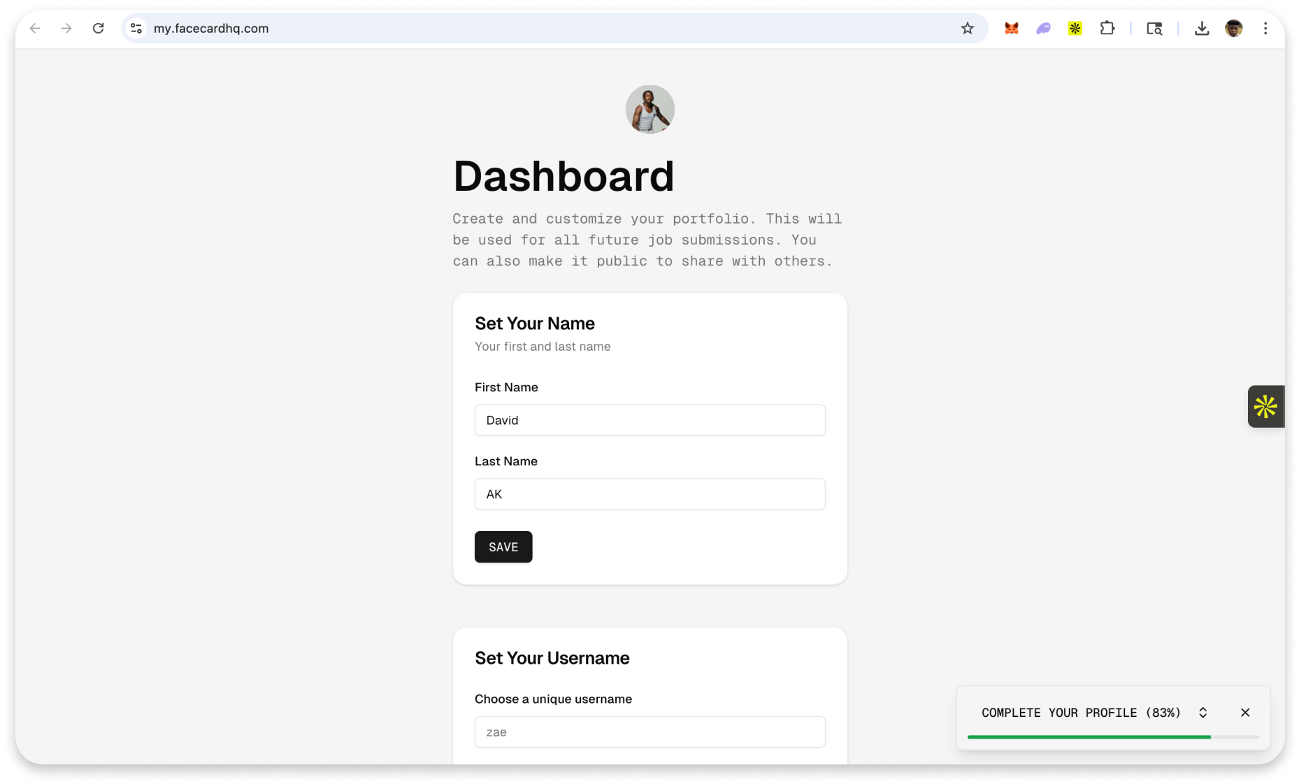 Face Card Dashboard